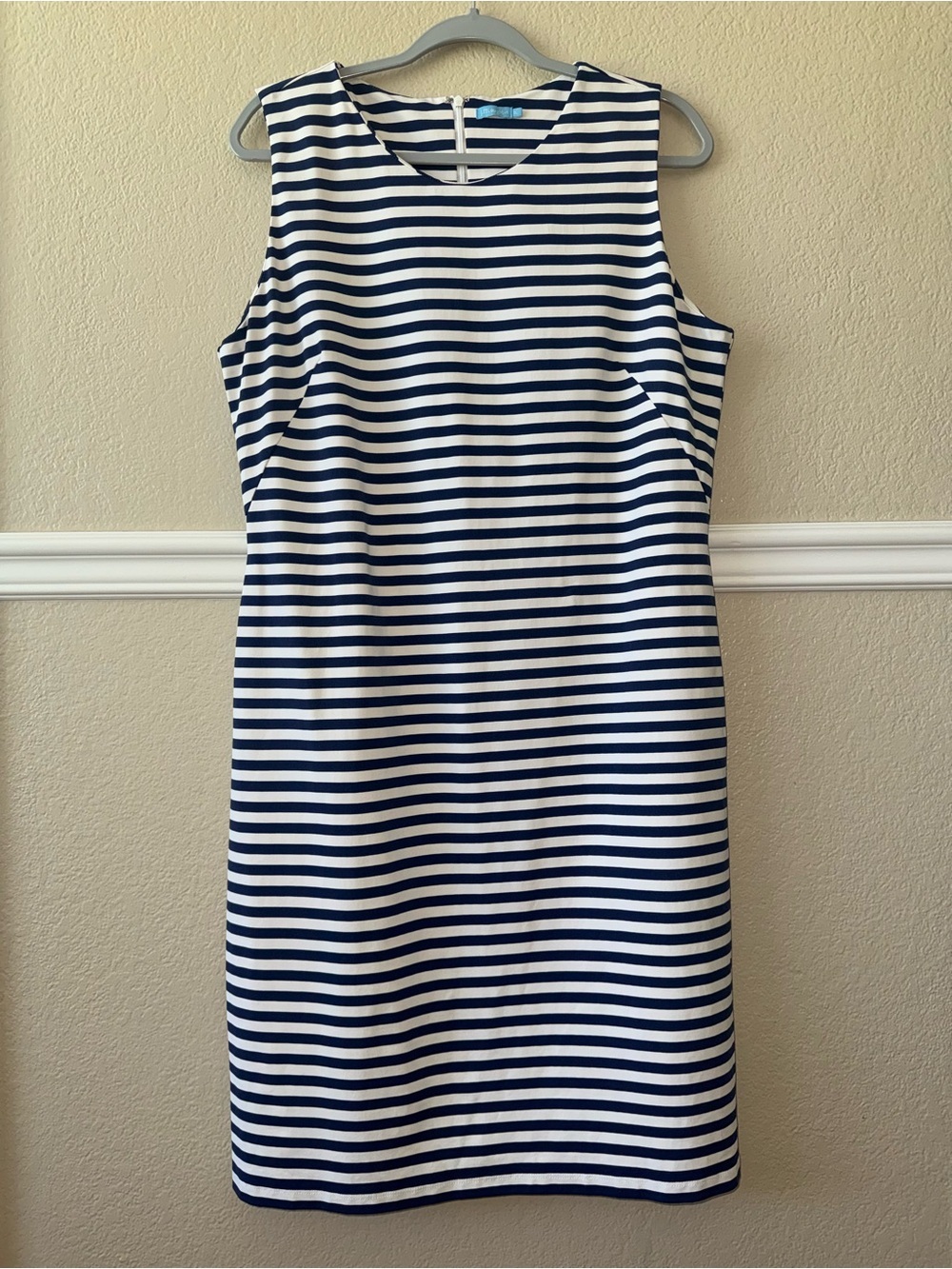 J. McLaughlin Navy and White Striped Sleeveless Midi Dress Coastal Nautical XL